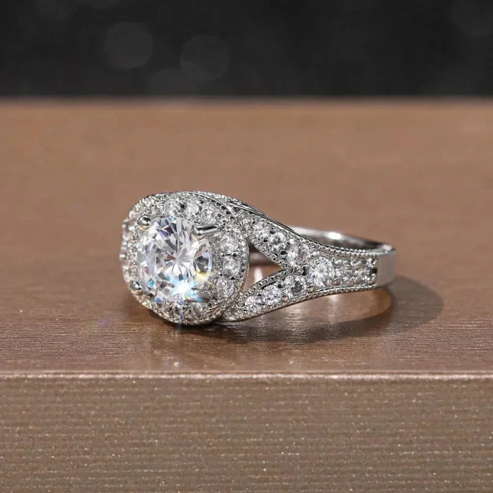 🌸Round Shiny CZ Noble Silver Wedding/Engagement Ring for Women, K808_3
